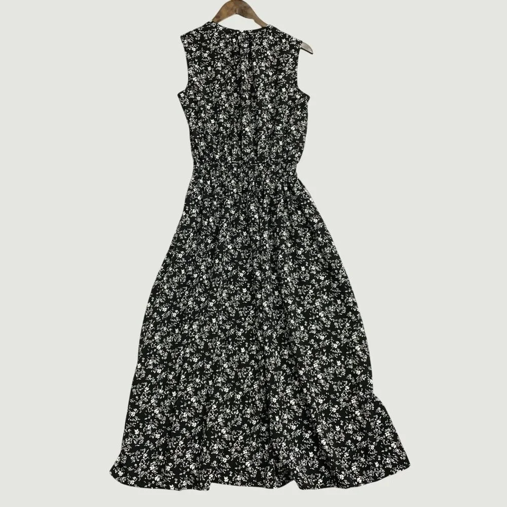 Uniqlo Sleeveless Black & White Floral Midi Dress Polyester M0076 - Picture 2 of 11
